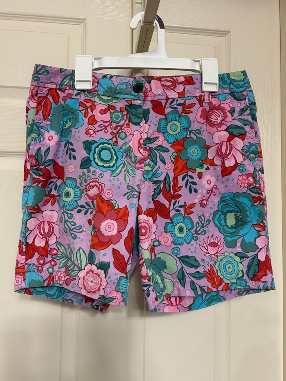 Talbots Floral Bermuda Shorts Relaxed Chino Lavender Teal Pink Red inseam 6.5